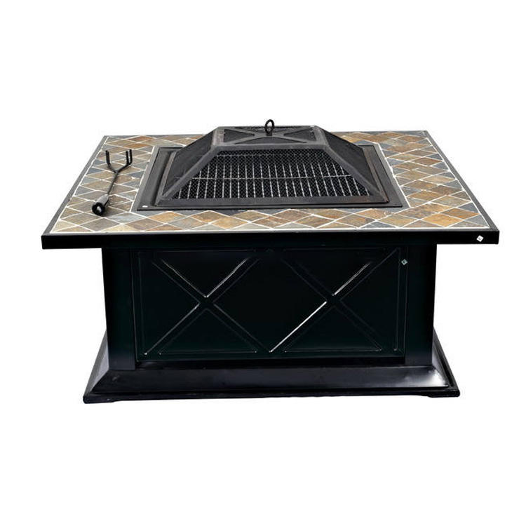 Square Slate Fire Pit Outdoor BBQ Grill